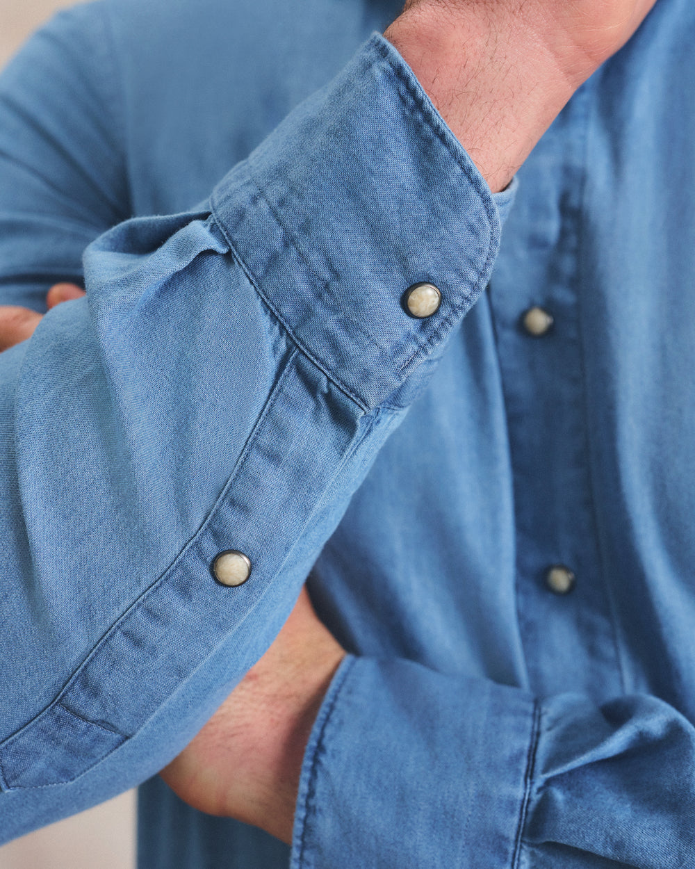 Johnnie-O Chambray Snap Top Shelf Button Down