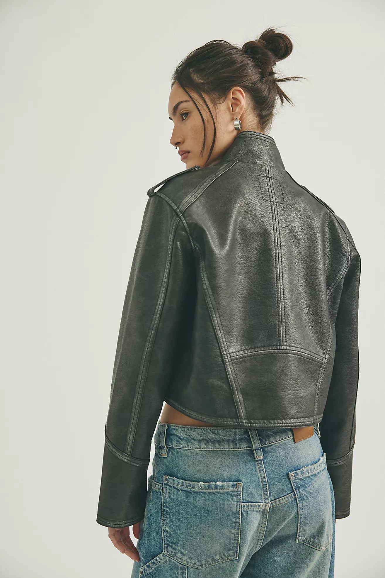 Free People Ryland Vegan Leather Band Jacket Back View