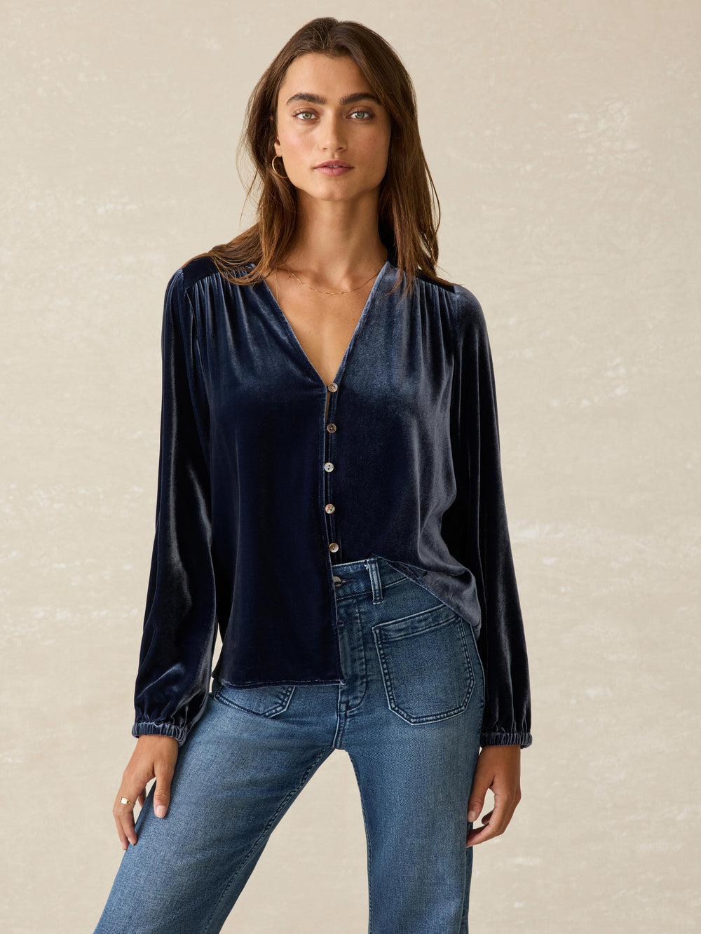 Faherty Women's Stretch Silk Velvet Rowan Top