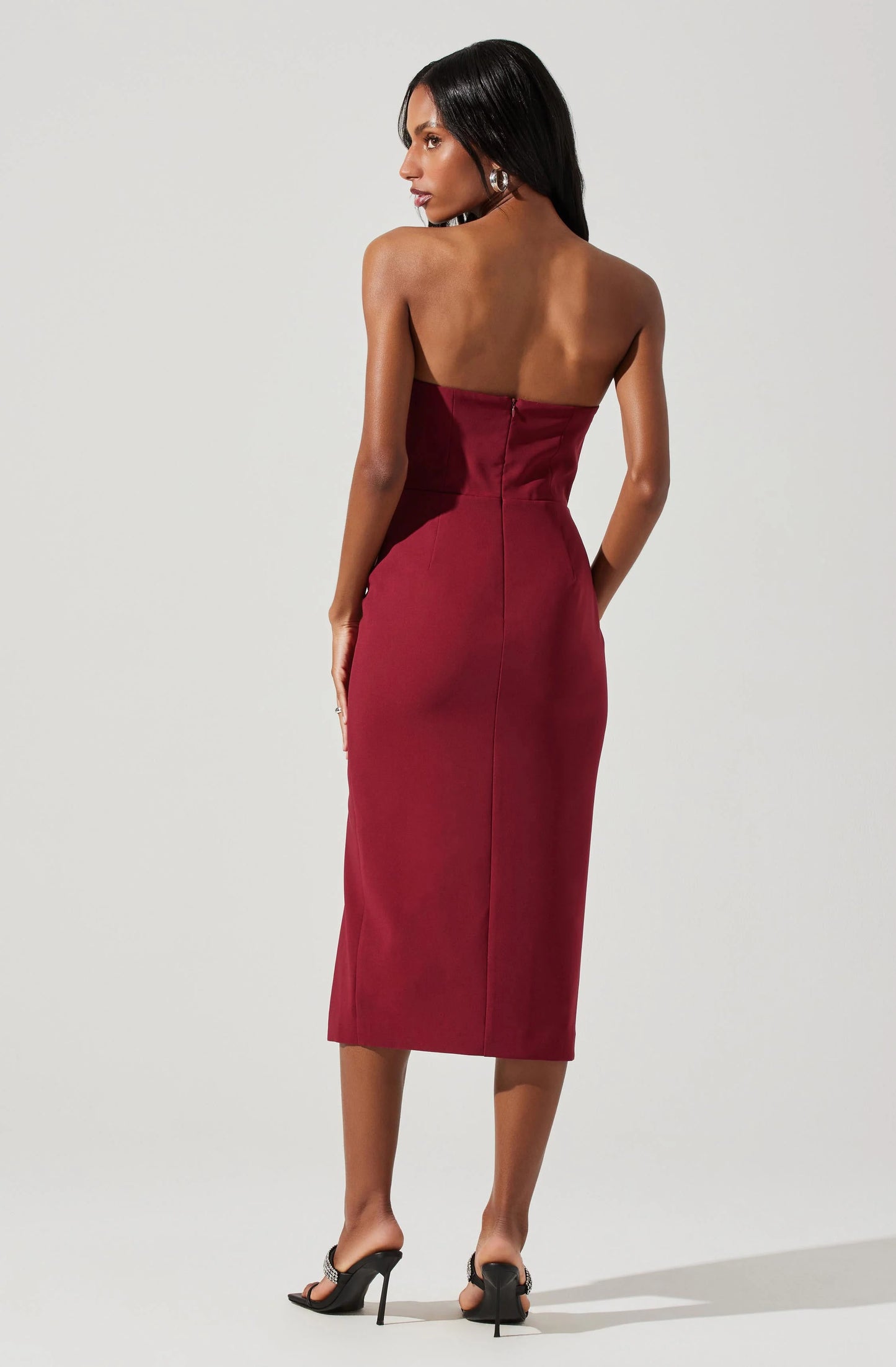 ASTR the Label | Melani Embellished Strapless Midi Dress in Wine