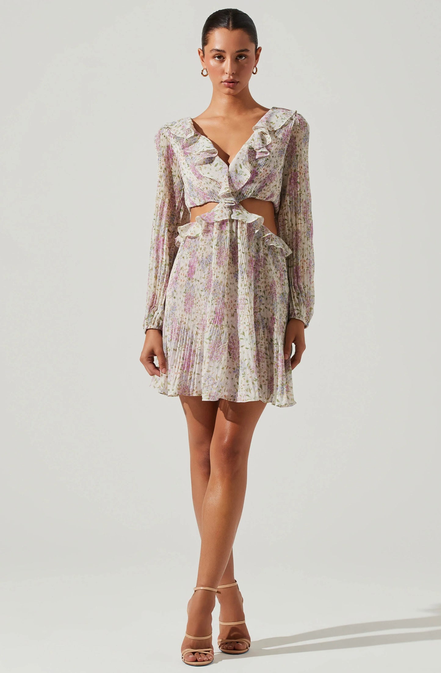 ASTR The Label Marcy Floral Pleated Cutout Mini Dress HimandHerBoutique ASTR The Label Marcy Floral Pleated Cutout Mini Dress HimandHerBoutique
