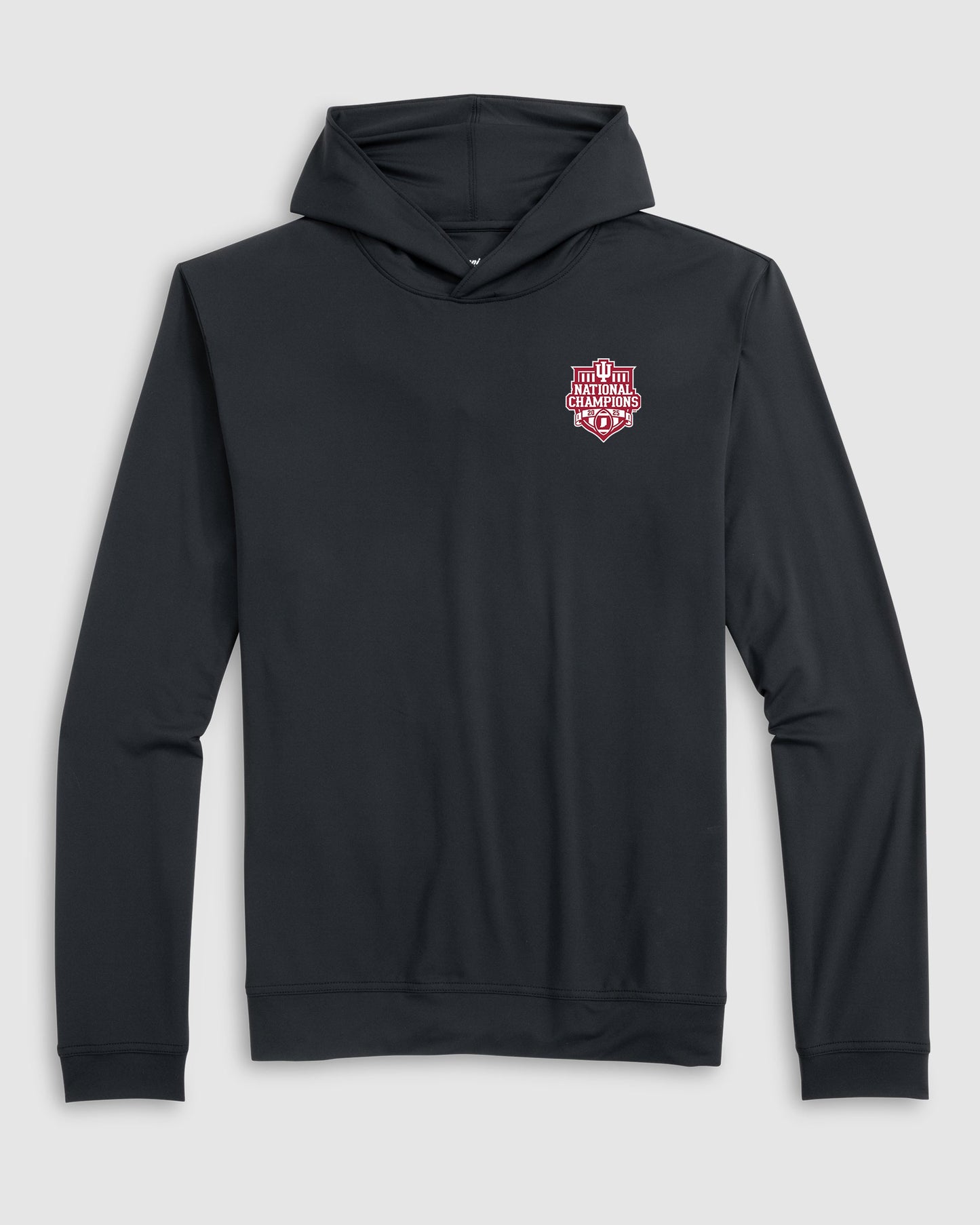 A black pullover hoodie with a small red and white Harley-Davidson logo on the left chest, displayed against a light gray background.