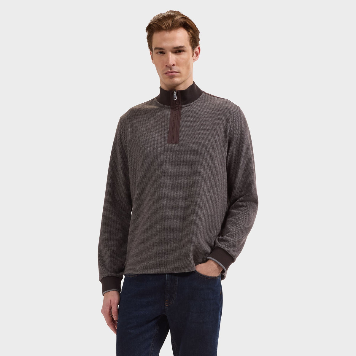 Bugatchi Houndstooth Quarter-Zip Pullover