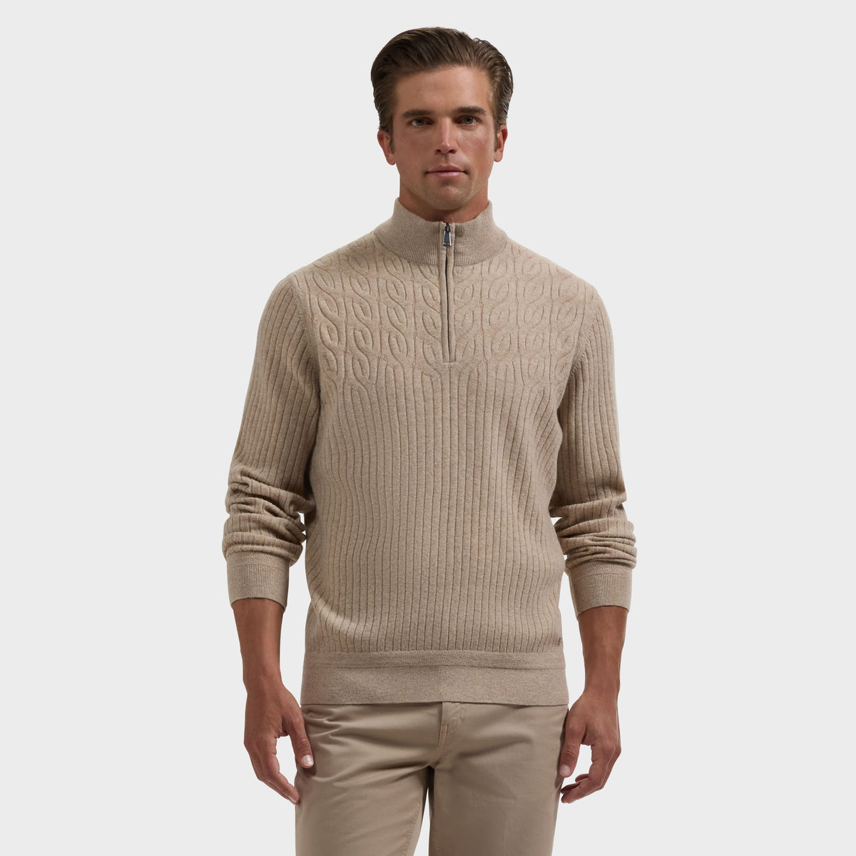 Bugatchi Cable Rib Quarter-Zip Sweater