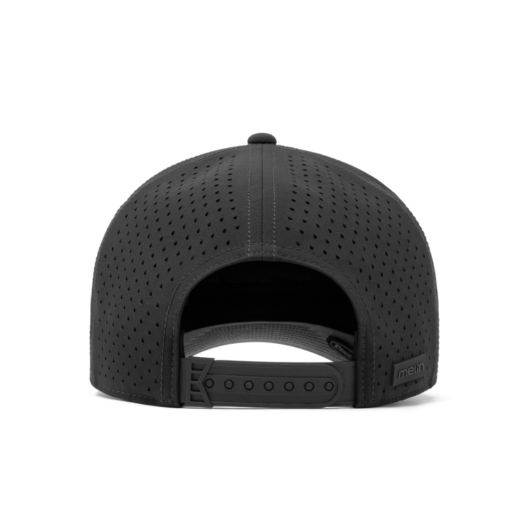 Black cap with perforated design on a white background
