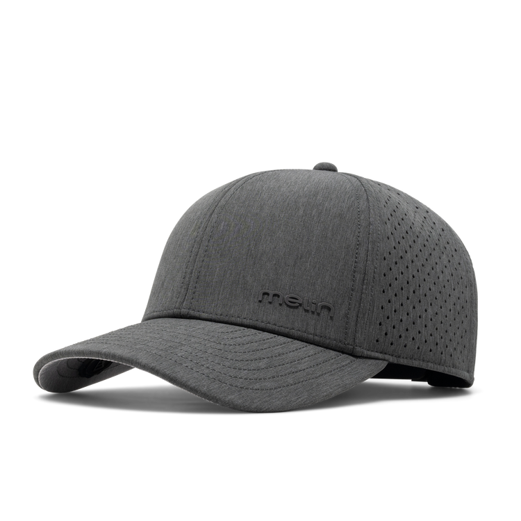 Heather charcoal cap with 'Melin' logo on a white background