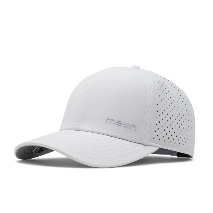 White baseball cap with 'Melin' branding on a white background