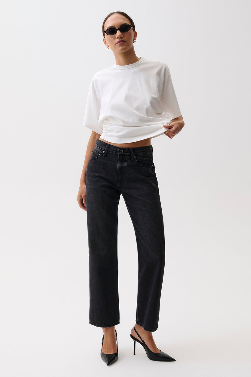 Pistola Lexi Mid Rise Bowed Straight Leg Jean - Black Night