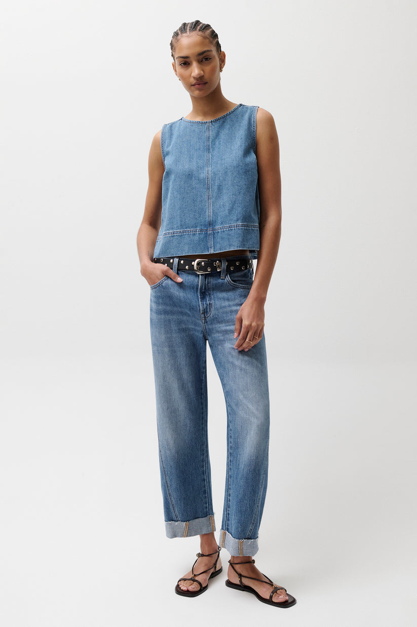 Pistola Kacey Mid Rise Cuffed Straight Jean - Laguna