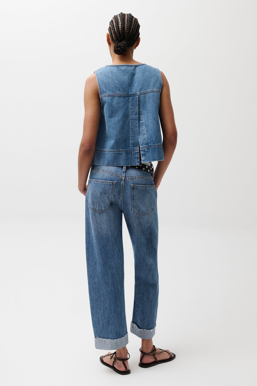 Pistola Kacey Mid Rise Cuffed Straight Jean - Laguna