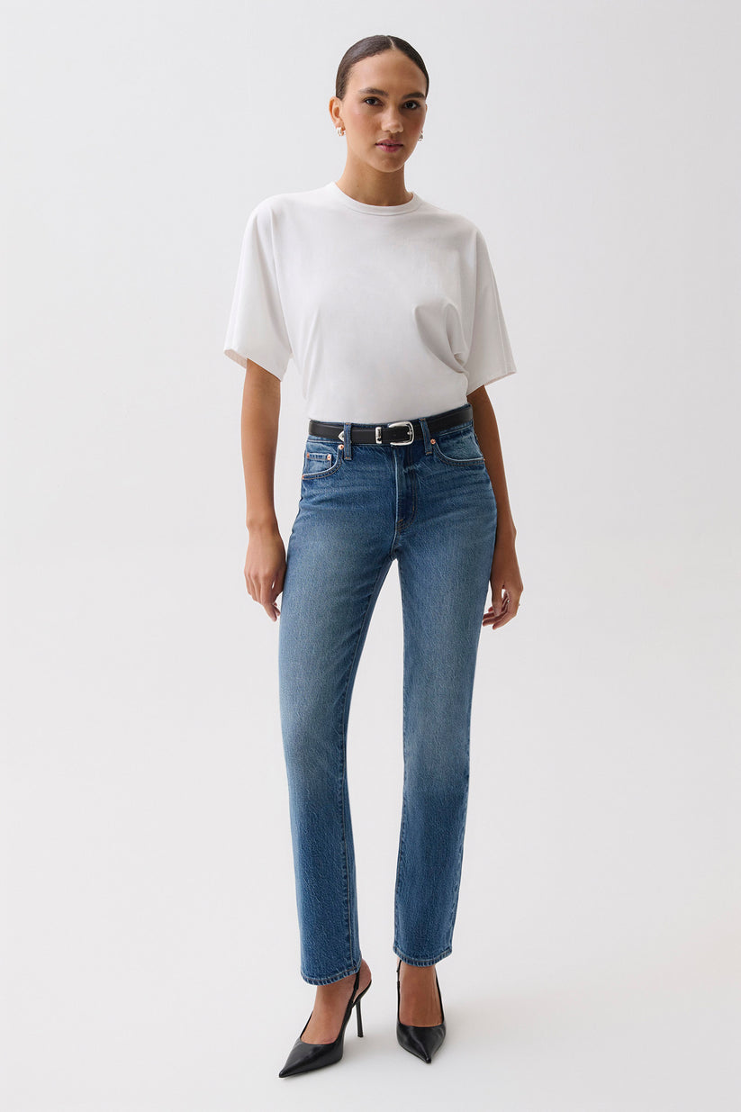 Pistola Women's Aleks Mid Rise Straight Long Jeans