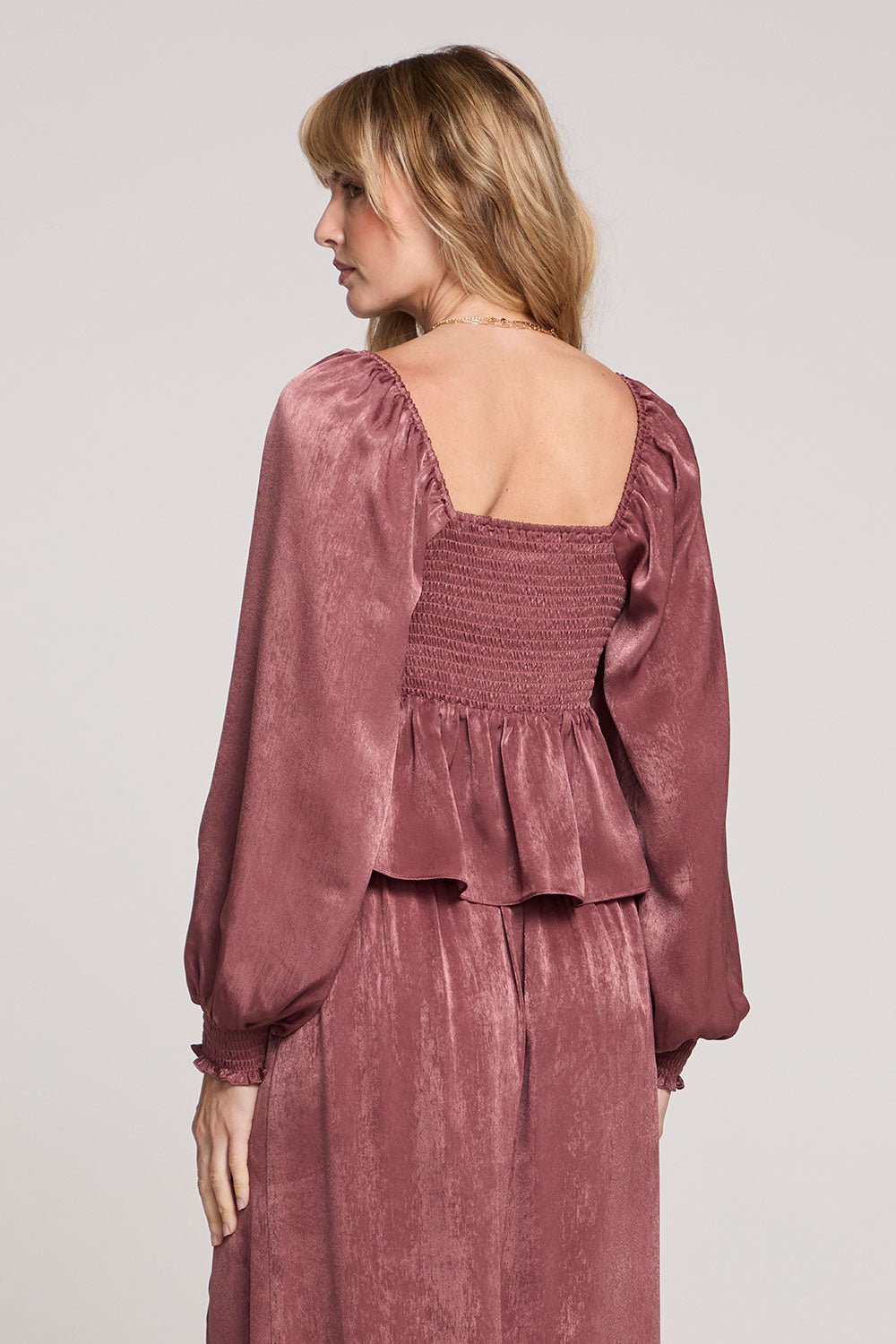 Saltwater Luxe Sangria Satin Long Sleeve Top