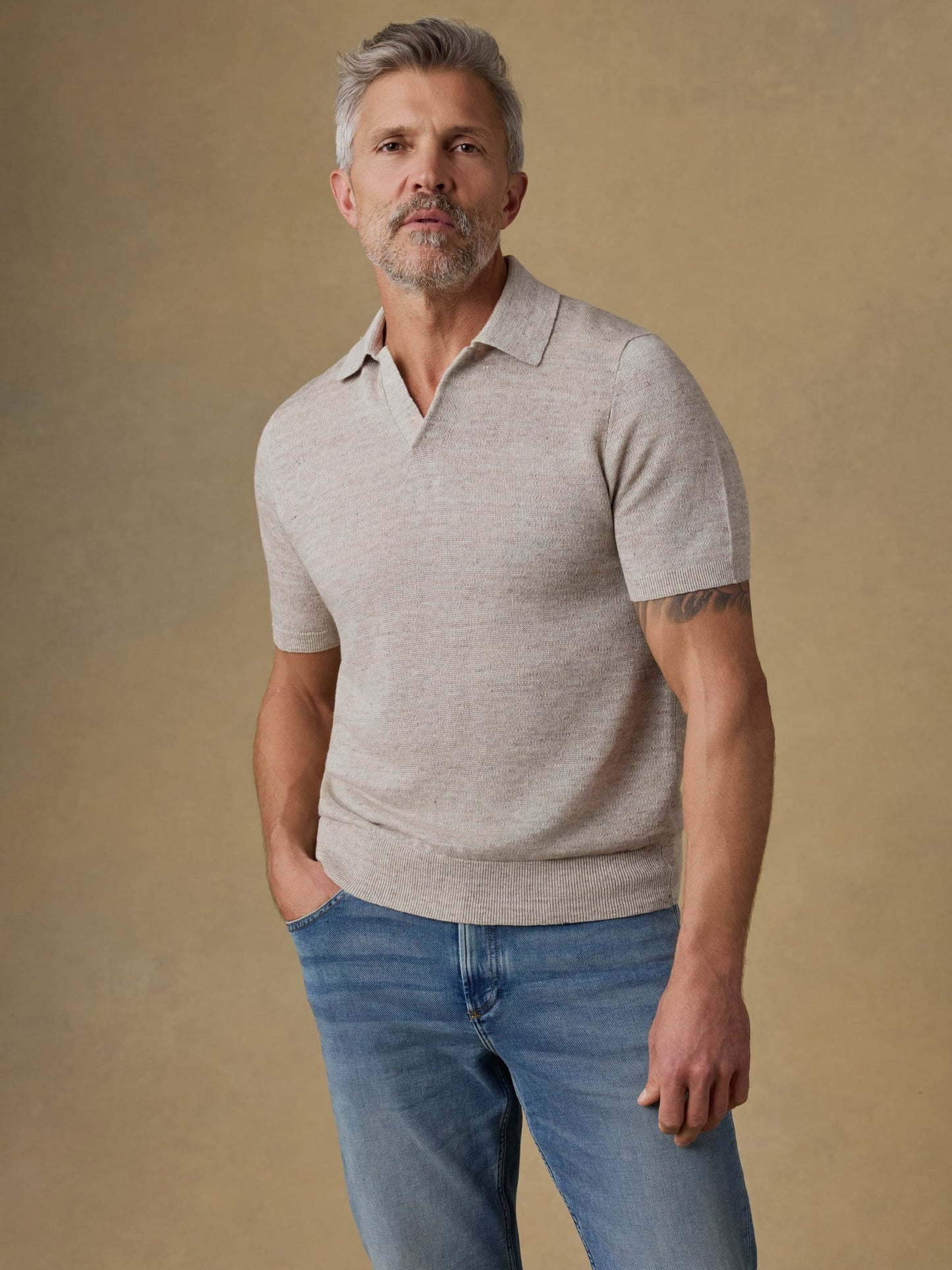 Faherty Men's Short Sleeve Linen Sweater Polo