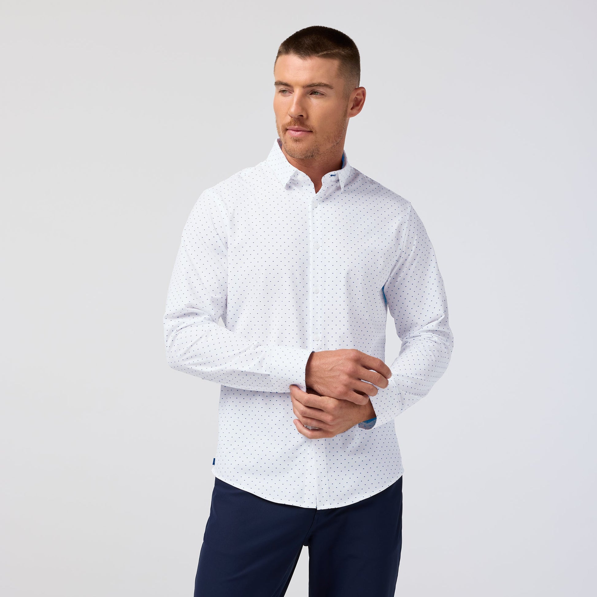 Mizzen + Main Leeward No Tuck Long Sleeve Dress Shirt Navy Stacked Geo / X-Large Classic