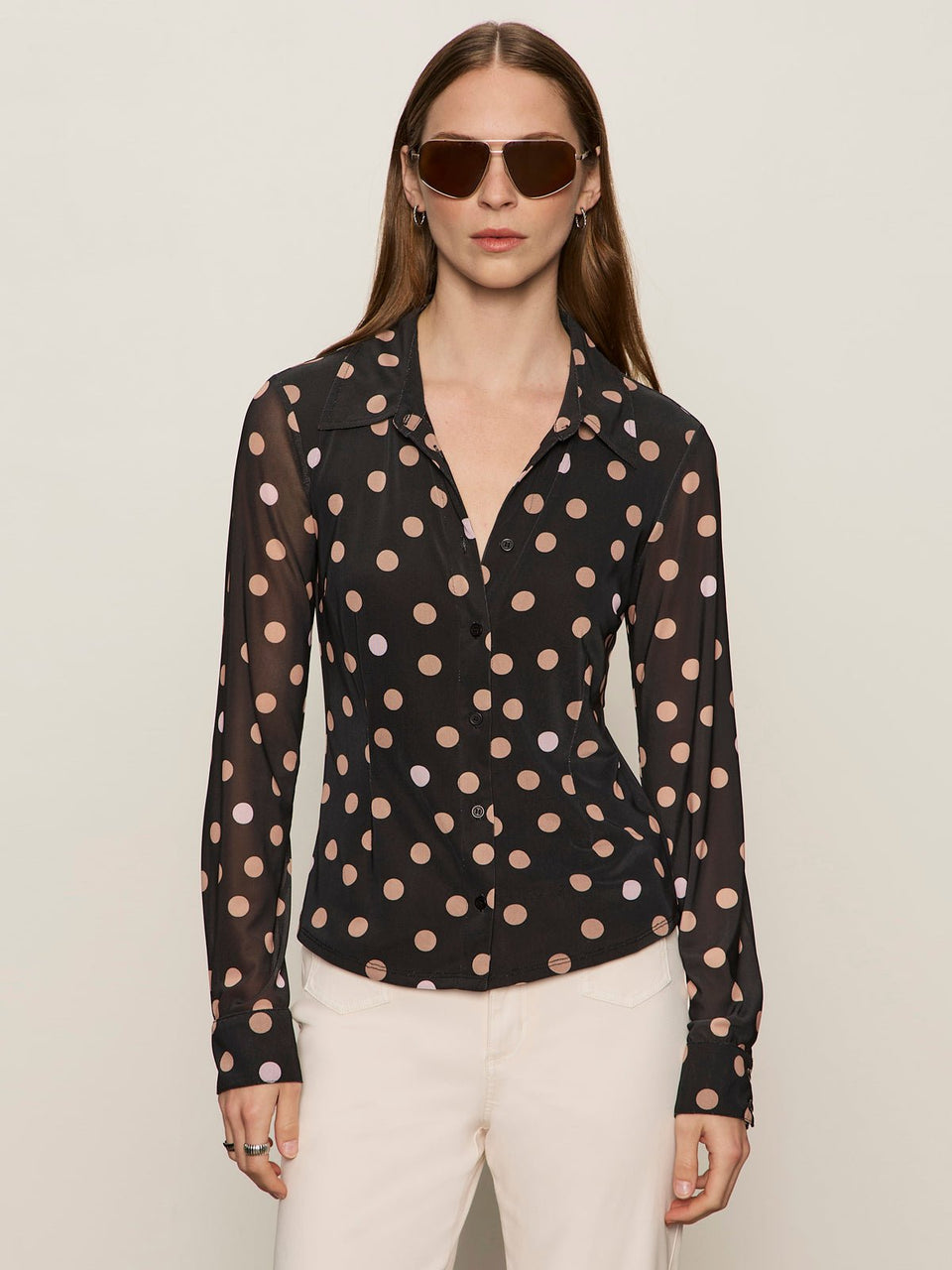 Sanctuary Fitted Mesh Button Down Top