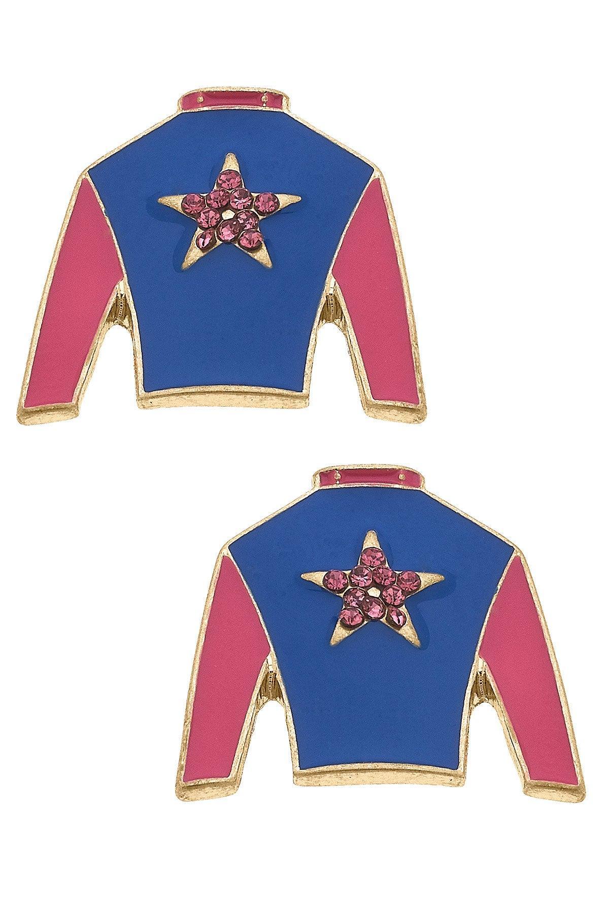 Canvas Style Risen Star Jockey Silk Enamel Stud Earrings