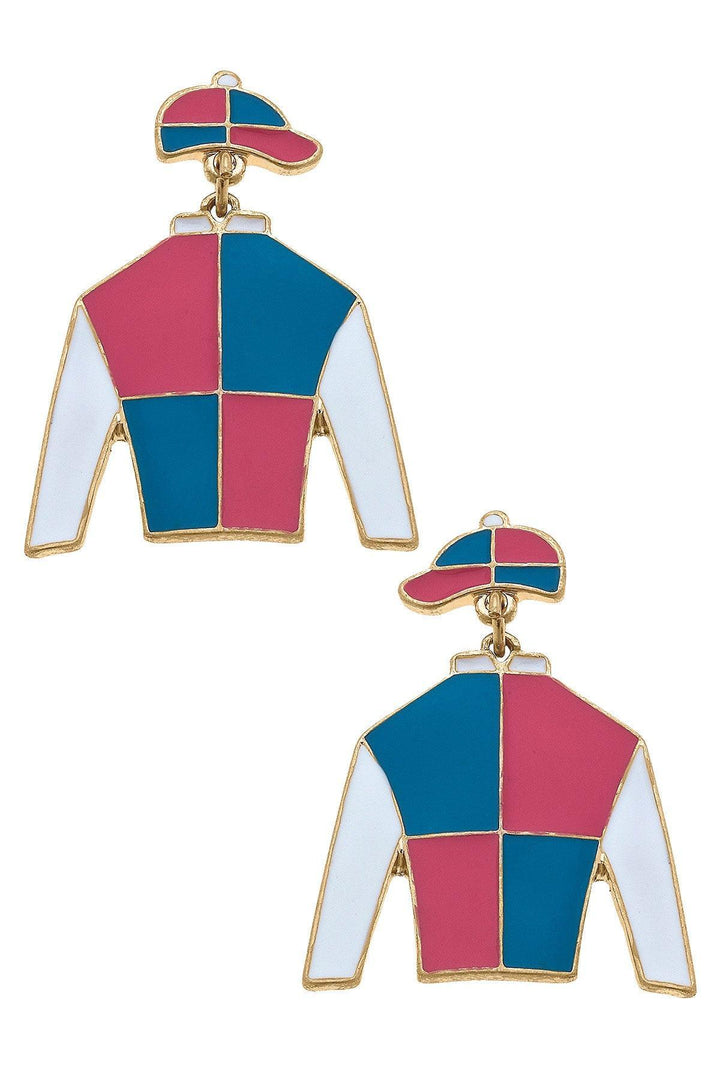 Canvas Style Sir Barton Jockey Silk Enamel Drop Earrings