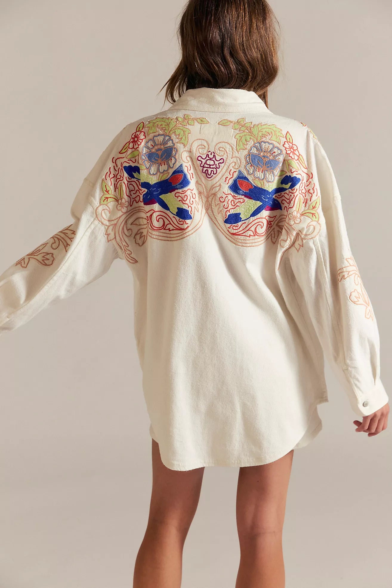 Free People Take Flight Embroidered Shirt Snow Bell Combo / X-Small